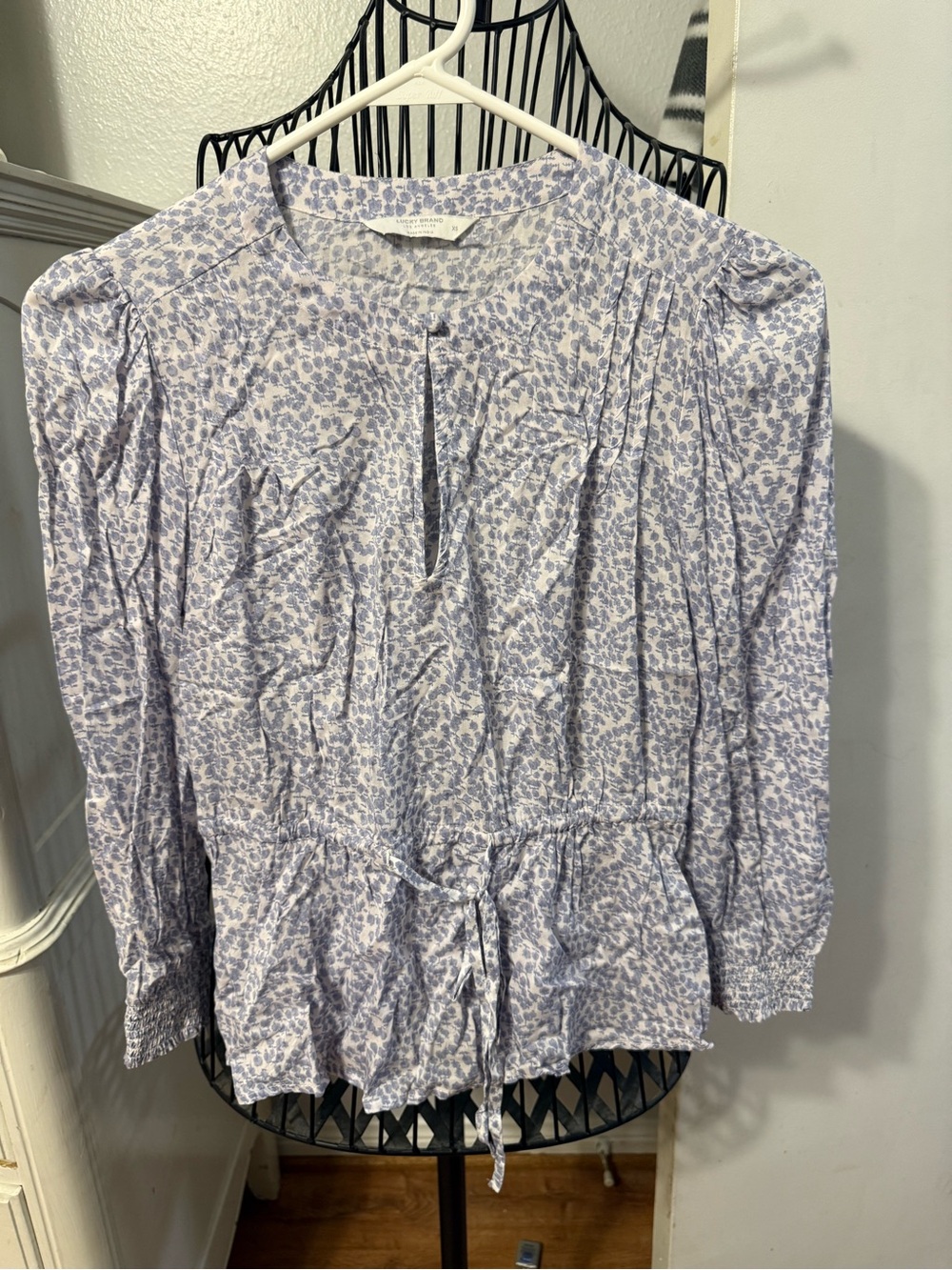 Lucky Brand Lavender Floral Drawstring Peplum Blouse